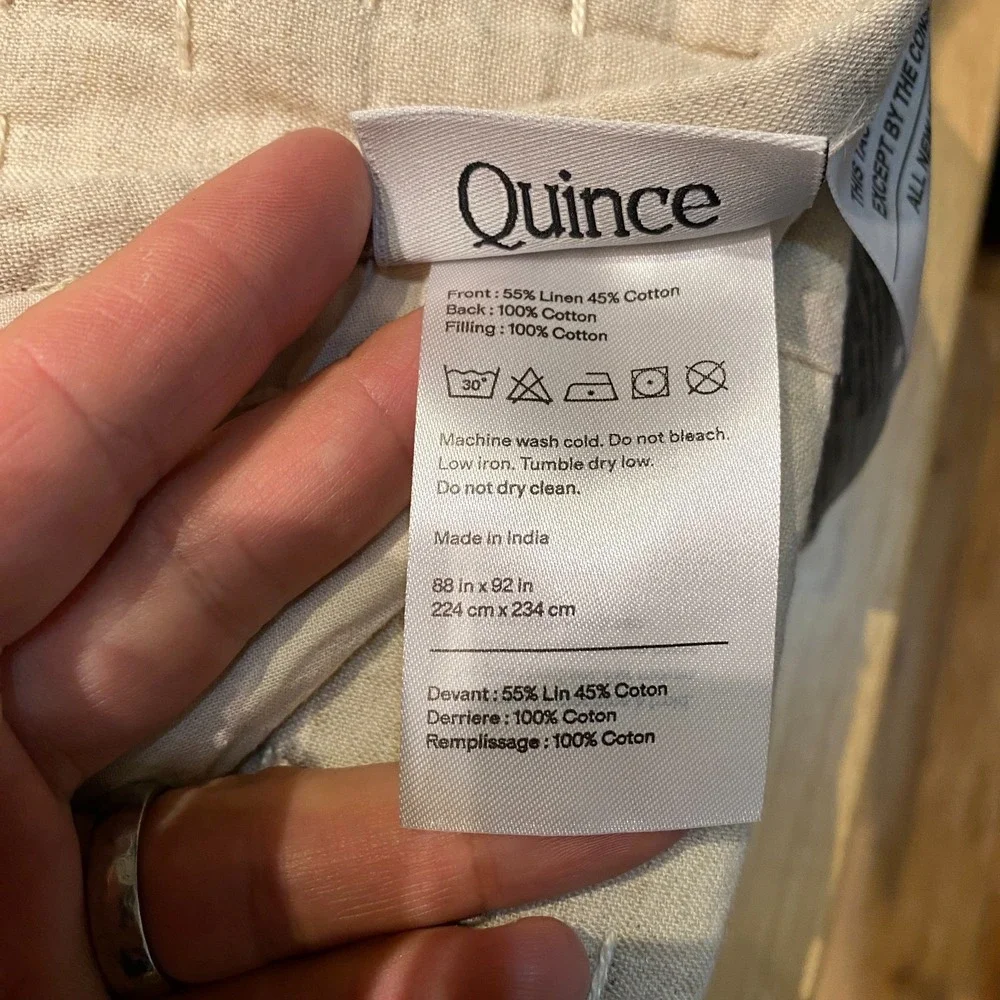 Quince European Linen Cotton Stitch Quilt Full/Queen Size Natural Beige NO SHAMS